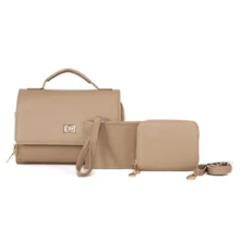 Women's Crossbody Bag + Wallet + Synthetic Leather Card Holder Kit - 3pcs - Khaki - View 1