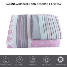 Single Fitted Sheet, Fitted Bottom Sheet And 1 Cotton-Feel Microfiber Pillowcase + Fabric Storage Bag - Ngôi sao màu hồng - Xem 2
