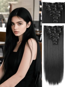20-Inch 7-Piece Elegant Long Straight Synthetic Hair Extensions Set - High Quality Clip-In Extensions With Lace Detail, Versatile And Stylish For All Women, Great For Everyday Use Wig Extensions