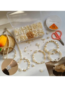 1 Set 10pcs Fashion Elegant Pearl Color Beads For DIY Bracelet Making With Small Gold Beads Interval, Suitable For Daily Wear, Fresh Summer Bracelet, DIY Imitation Pearl Bracelet With Heart Shape Rose Shell Pendant