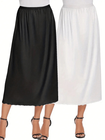 QING ROU [1pc/2pcs] Omen's Satin Half Slip 36" Lace Long UnderskirtW Skirt Extenders