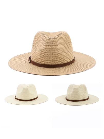 1pc Casual Straw Textured Sun Hat, Suitable For Spring, Summer, Autumn, Versatile Casual Work Holiday