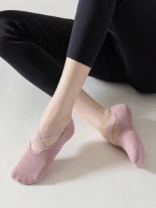 2/5 双女士瑜伽袜，防滑芭蕾舞袜，适合普拉提、芭蕾、健身 - 黑色、灰色、紫色、粉色、秋季