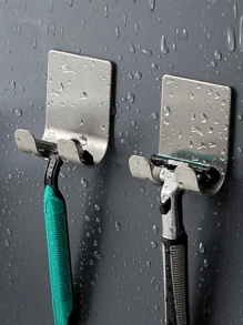 2pcs/4pcs,Manual Razor Rack Bathroom Wall Hanging Old-Fashioned Razor Holder Hook Storage Bracket Free Of Holes