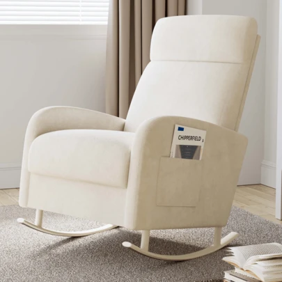 Ergonomic Rocking Chair For Living Room, Nursery & Outdoor - Lounge Chair For Elderly & Mothers, White