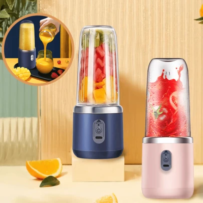 1个USB充电便携式榨汁搅拌机，3.7V 1200mAh，400ml无线迷你果汁杯，快速榨汁，直接饮用，轻巧便携，6刀片切割头，电池续航时间长，刀片高速旋转，多功能榨汁机，适用于制作冰沙和奶昔，是居家、旅行、运动、户外活动和家庭厨房的理想之选。