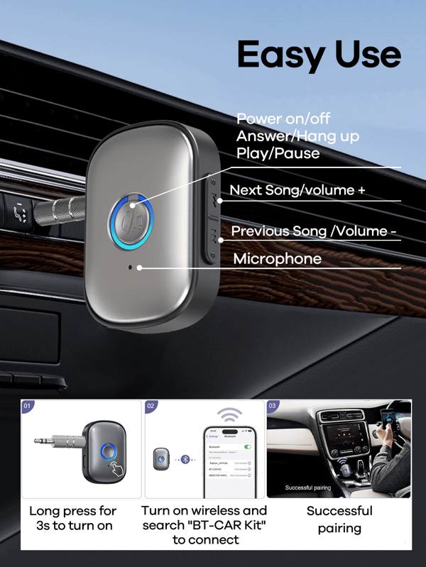 1pc Aux Car Mini Bluetooth Receiver 3.5mm 3.5 AUX With HD Mic, Plug & Play For Car/Home/Office, Multifunctional Wireless Adapter For Car & TV & PC & Speaker & Headsets, Compact & Portable, No Setup Needed, HiFi Stereo, Hands-Free Call, Car Stuff, Practical Car Accessories