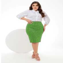 AVI Moda Crista AVI Christian Fashion - 3D Jacard Mesh - Amanda Executive Pencil Midi Secretary Skirt - Evangelical Christian Women's Fashion - 青檸色 - 查看 5