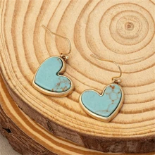 1 Pair Elegant Vintage Boho Style Faux Turquoise Heart Shaped Earrings, Minimalist Fashion Accessory, Suitable For Daily Wear And Valentine's Day Gift