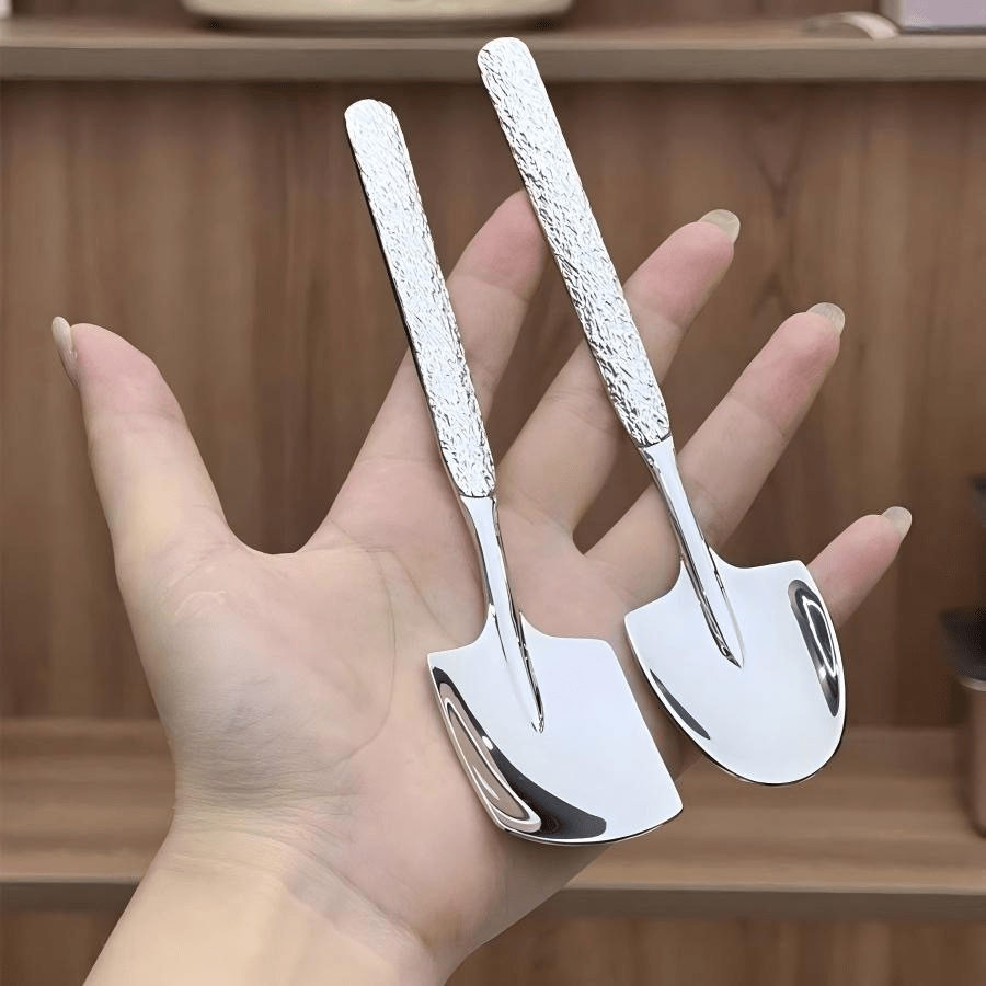 5 ملاعق من الفولاذ المقاوم للصدأ، ملاعق بنقش مطرقة، على شكل شرائح البطيخ والحلويات والآيس كريم، جميلة وعصرية، لوازم مدرسية