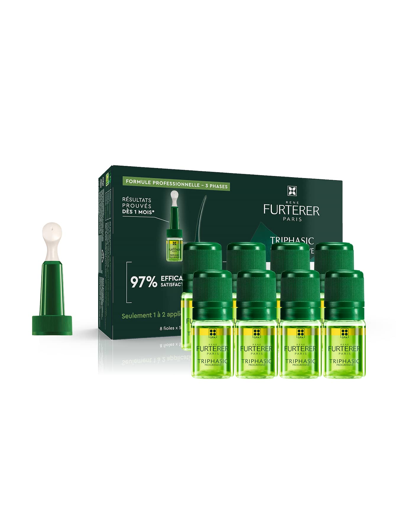 René Furterer TRIPHASIC Concentrated Serum Leave-In | 8 Ct., 30-Day Supply (0.186 Fl.Oz / 5.5ml * 8) - Green - View 1