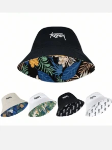 1 件男女通用宽边渔夫帽，韩式字母印花，可翻转户外太阳帽，适合大头围，2 种随机字母图案