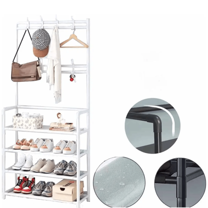 Rack organizador de ropa metálico zapatera mueble multiusos perchero de piso almacenamiento ropa calzado accesorios fácil armar montar resistente dormitorio vestidor hogar moderno