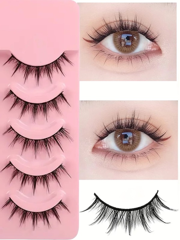 5 Pairs Manga Eyelashes 3D Natural False Lashes Fluffy Soft Cross Manga Lashes Wispy Natural Eyelash Extension Makeup