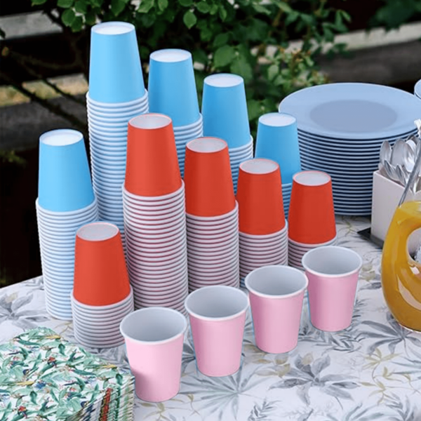 20 Pack 9oz Paper Cups, Disposable Hot/Cold Beverage Paper Cup For Water Coffee Juice Tea Or Mouthwash, Thickened Multicolor Drinking Paper Cups For Cafes, Bistros, Office, Party, Business, Events(White, Pink, Red, Blue)