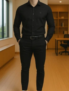 Men's Long Sleeve Spandex Dress Shirt - Black - View 3