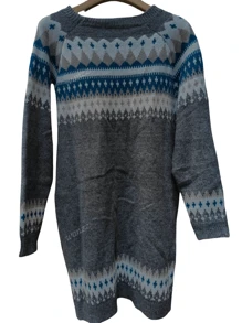 Plus Size Women's Geometric Pattern Plus Size Long Sleeve Pullover Sweater, Chic Casual European Style, Autumn/Winter