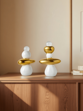 1 pièce Ornement de bureau en céramique au design de pierre empilée, convient pour les rebords de fenêtre, les étagères de bureau, les meubles TV et divers décors de scène