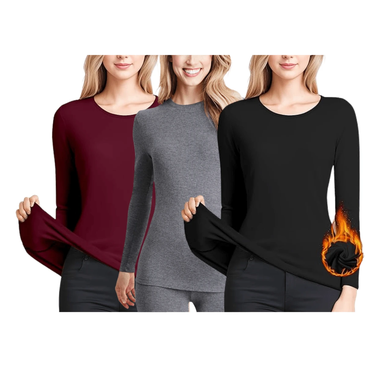 Ripoll Kit 3 Long Sleeve Women's Winter Plush Thermal Blouse - Đen/Hỗn hợp/Đỏ tía - Xem 1