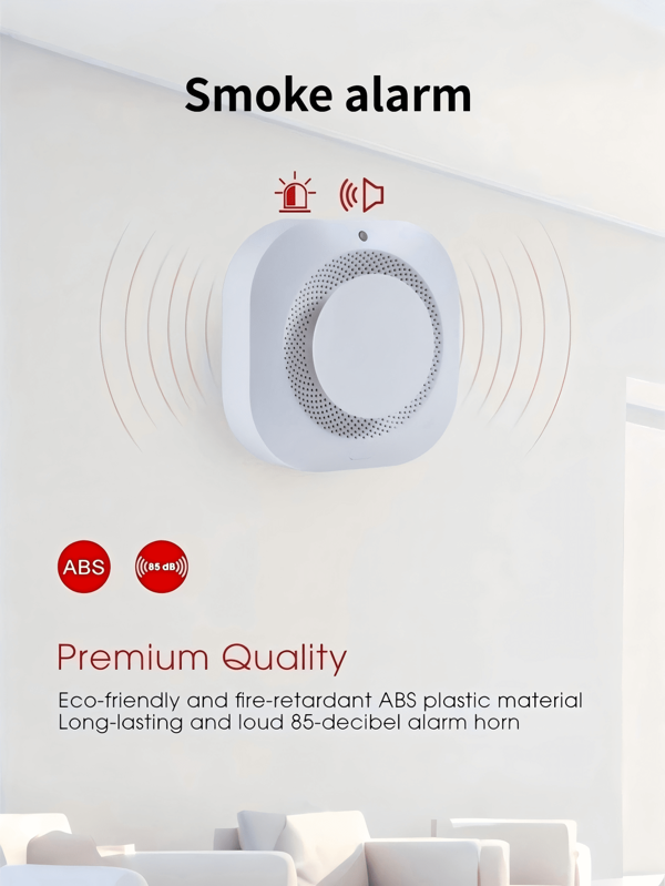 1 pieza Detector de humo inalámbrico con alarma de 85dB, luz de alarma LED, sensor de humo y fuego, advertencia de batería baja, botón de prueba/silencio, fácil instalación, apto para hogar, almacén, hotel, fábrica, edificio comercial, oficina, centro comercial - Protección contra incendios