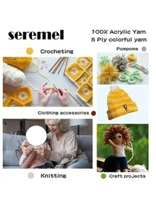 Duan Rang 彩色中粗纱绳，彩虹闪粉纱，手工编织DIY星空地毯的纱线材料。可用于制作毛衣、围巾、帽子、手套、花朵、手工艺品等。100% 腈纶纱线。1 袋 = 2 件 = 100 克