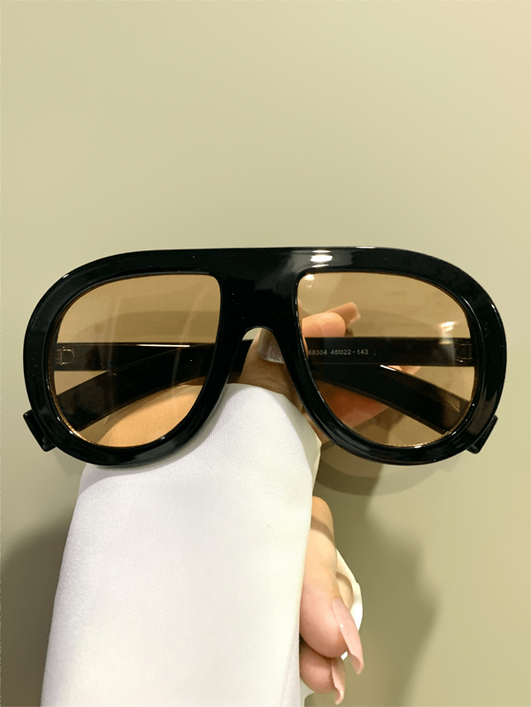 Large Frame Flat Top Frog Glasses, Retro Fashion Eyeglasses , Decorative Glasses Preppy Style For Back To School Shield Shape