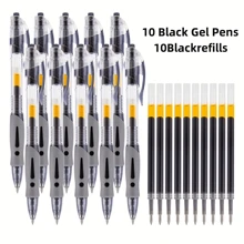 20pcs Retractable Gel Pens, 0.5mm Black Neutral Gel Pens, Retractable Gel Ink Ballpoint Pens, 10 Sets Of Gel Pens + 10 Gel Pen Refills, Suitable For Diary, Office, School And Home Writing