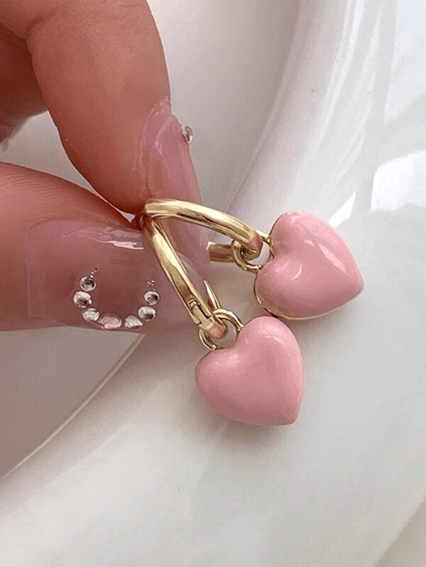 Dois Brincos em Forma de Coração com Pingos de Óleo Dupla Face, Adequados para Meninas Usarem em Encontros Diários, Férias, Casamentos e para Mulheres Usarem no Dia a Dia. Eles são Elegantes e Simples. Presente para Esposa, Dia das Mães