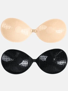 2 Pairs Of Round Self-Adhesive Silicone Bras, Upgraded To Medium Viscose, Biocompatible Adhesive Bras, Push-Up Bras, Reusable