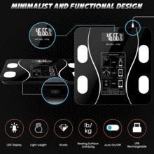 Raganet, Báscula Electrónica Bluetooth, Digital e Inteligente, Para Medir Peso, Grasa Corporal y Muscular, Funciona con Baterías AA No Incluidas, de Vidrio Templado - Negro - Ver 7