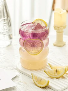 1pc/3pcs 350ml 10.14oz Caterpillar Glass Cup,Ripple Glass Cup,Glassware,Creative Glass Cups,Vintage Drinking Glasses,Ribbed Glassware,Wave Shape Transparent Glass Cup,Straw Glass Cup,Beverage Glasses,Creative Glass Cup,Cocktail Glass