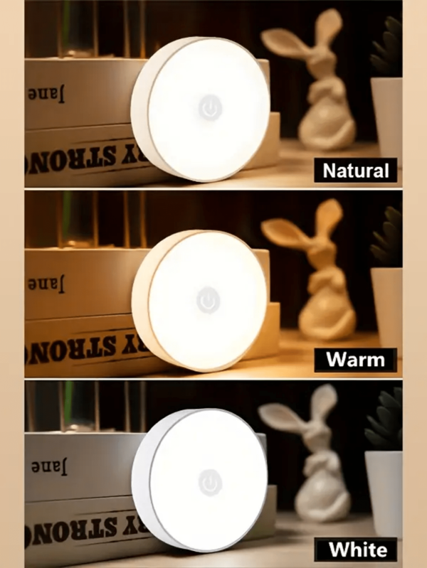 1 PIEZA/3 PIEZAS Luz nocturna LED, luz de gabinete LED, 3 colores de iluminación ajustables, temperatura de color ajustable, carga USB, luz nocturna de pared interior, apta para dormitorios, pasillos, baños, salas de estar y armarios (250mAh)
