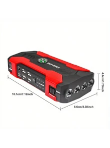Partida de emergência para carro com lanterna LED - Carregador de bateria de carro 12 V, carregamento rápido, ignição de emergência, bússola, compatibilidade com vários dispositivos para carros, motocicletas, caminhões, SUVs - Design vermelho durável