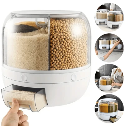 6-Grid Large Capacity Food And Grain Storage Container - PP Material, 6kg Weight Capacity, Rotating Sealed Dispenser, Rice Bucket And Dry Fruit Box For Home Kitchen