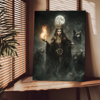 1 stuk Hecate Godin Dark Gothic Fantasy Art Poster, heidense magische godinnen en heksen olieverfschilderij, waterdichte canvas wanddecoratie, cadeaukunst aan de muur, woonkamer, slaapkamer, badkamer, kantoor, gang, keukendecoratie - canvasmateriaal (optioneel frame)