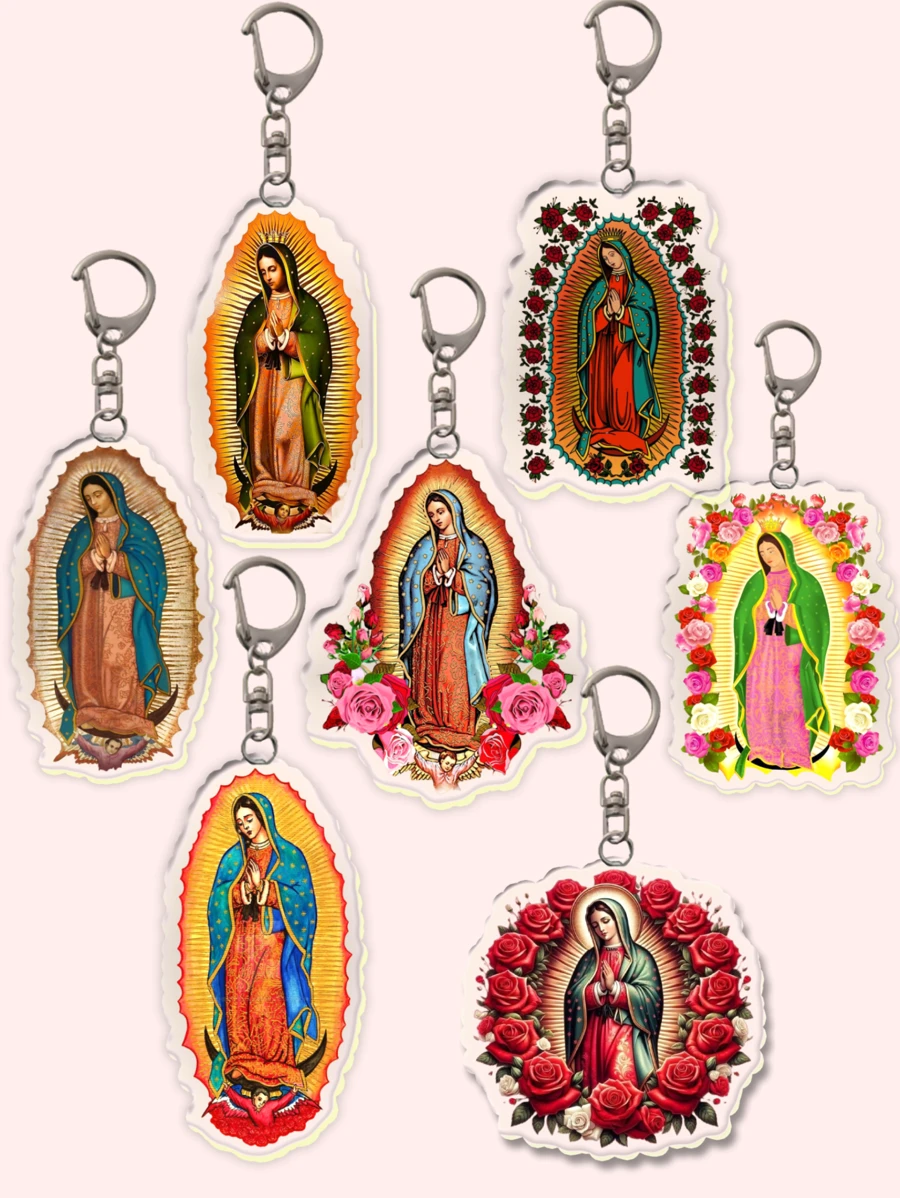 1pc/7pcs Retro Catholic Keychain Of Our Lady Of Guadalupe Mexican Virgin Mary Keyring For Accessories Bag Pendant Keychain Jewelry Gifts For Fans Y2K
