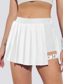 Pleated Skirts For Women High Waisted Tennis Skirts Adjustable Buckle Athletic Skorts Skirts With Pocket - 白色 - 查看 1
