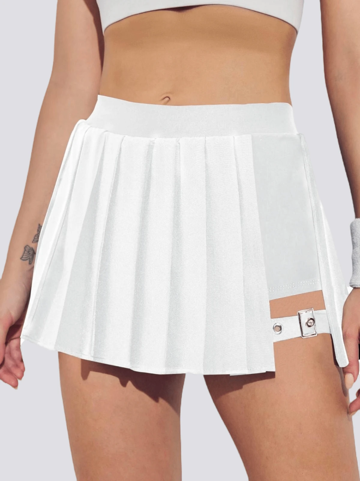 Pleated Skirts For Women High Waisted Tennis Skirts Adjustable Buckle Athletic Skorts Skirts With Pocket - 白色 - 查看 1