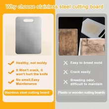 Anti-Slip Stainless Steel Kitchen Chopping Board With 5 Sizes To Choose From, Antibacterial And Deodorizing, Easy To Clean, Various Sizes Suitable Cutting Fruits, Vegetables, Meat And Bread, Chopping Board, Kitchen Supplies