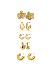 6 件 18K 镀金不锈钢耳环，女式花朵耳钉，水滴 C 形，波西米亚风格礼物情人节、妈妈、母亲、母亲节、礼物 - 耳環 - 查看 9