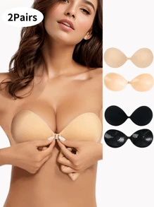 2 Pairs Of Round Self-Adhesive Silicone Bras, Upgraded To Medium Viscose, Biocompatible Adhesive Bras, Push-Up Bras, Reusable