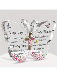 1pc Acrylic Christian Faith Gift With Bible Verses, Inspirational Gifts For Women/Men, Butterfly Desk Decor Religious Item, Christmas Home Office Paperweight