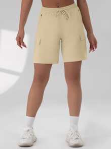 Women's Outdoor Loose Cycling Shorts With Multiple Pockets, Elastic Waist Drawstring, Casual Sports Running Workout Shorts