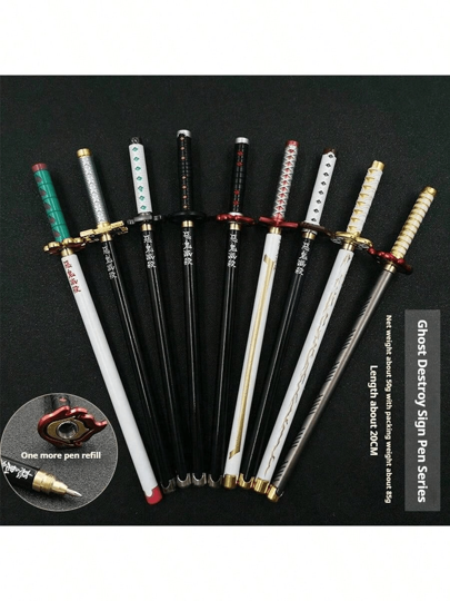 1 pieza Bolígrafo con firma clásica de anime, diseño de armas de dibujos animados, tema de Kimetsu No Yaiba, regalo perfecto para cumpleaños, Pascua, Día Blanco, juguetes, nuevos llegados, talla grande vendido, juguete antiestrés, juguete de modelo