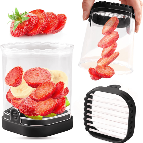 1pc Fruit Slicer | Strawberry Slicer | Banana Slicer | Grape Cutter | Egg Slicer | Detachable Fruit Cutting Slicer With Push Board | Creative Strawberry Slicer Kitchen Tool (Black)