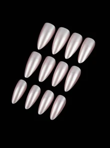 Sanrio Transforma tus uñas con un kit de 24 uñas postizas de estilo francés en color rosa claro sólido, tipo almendra y tamaño mediano, con acabado brillante y glitter, perfecto para uso diario y que te dará un look bonito