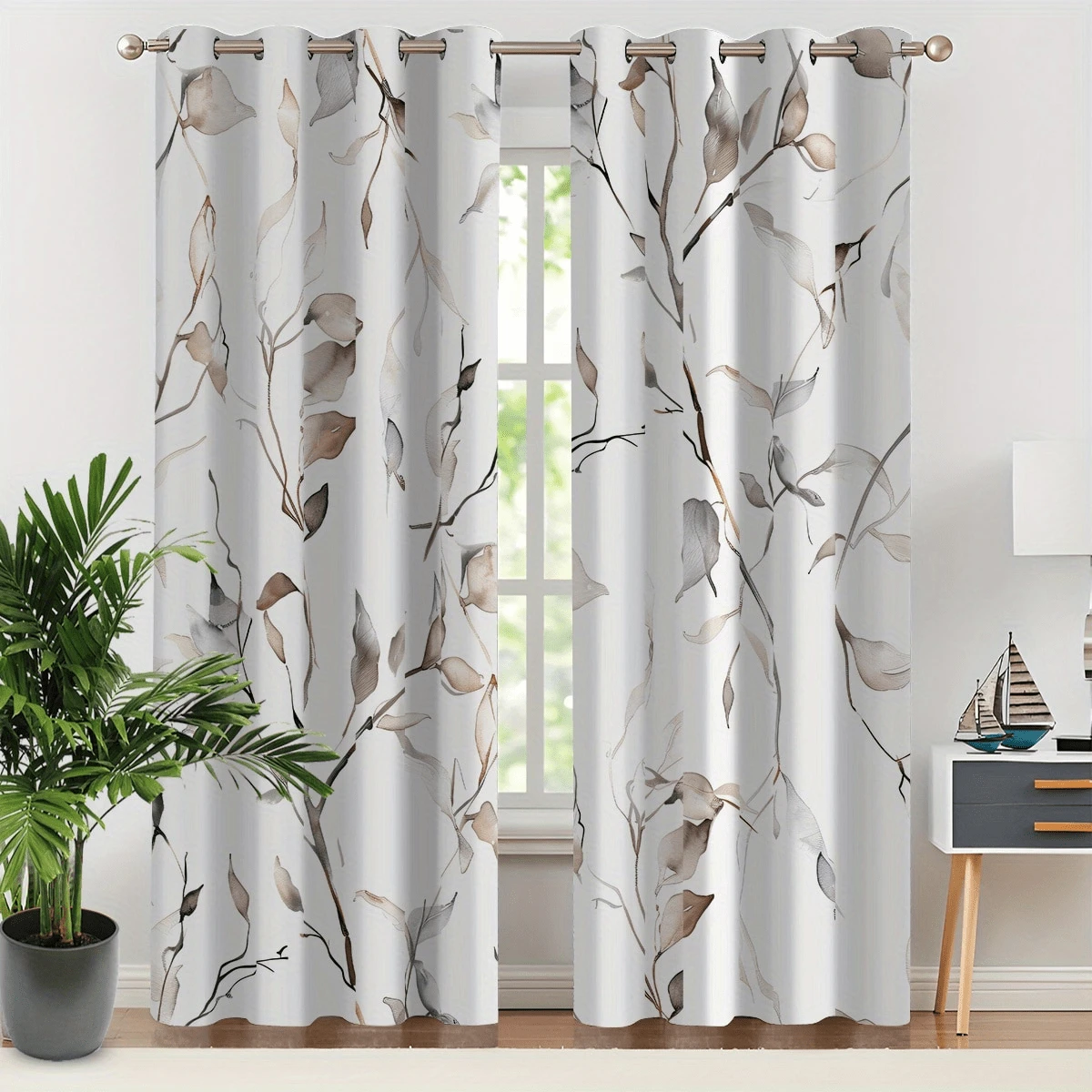 2 mẫu thiết kế hoa và lá thể hiện thiên nhiên và sự tươi mát. Nhấn mạnh sự đơn giản với cành cây. Đây là loại vải rèm trong mờ được làm bằng công nghệ in kỹ thuật số 3D, thích hợp để trang trí phòng khách, phòng ngủ và ban công. - Nhiều màu - Xem 1