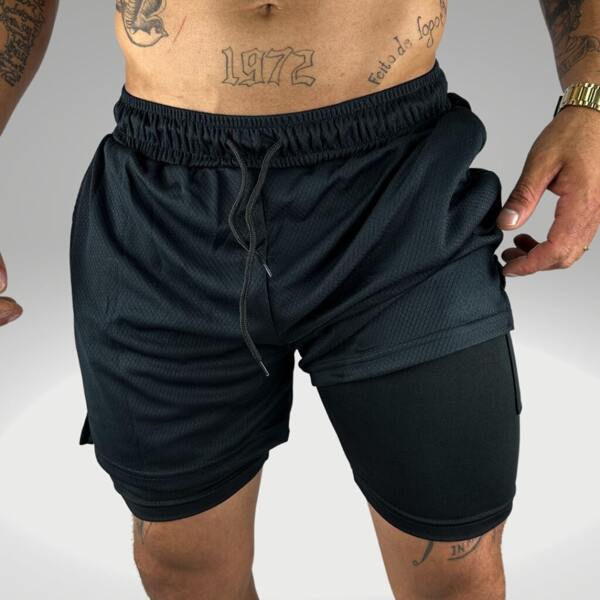Short 2 Em 1 Bermuda Treino Academia - Short Dry Fit Masculino