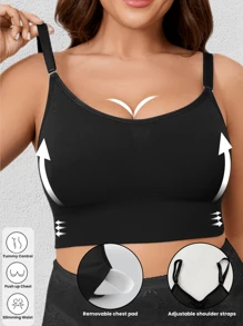 1pc Plus Size Women Seamless Fashion Breathable Wireless Adjustable Strap Sports Bra Vest For Running, Yoga