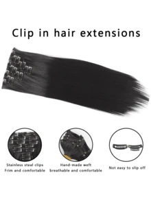 20-Inch 7-Piece Elegant Long Straight Synthetic Hair Extensions Set - High Quality Clip-In Extensions With Lace Detail, Versatile And Stylish For All Women, Great For Everyday Use Wig Extensions
